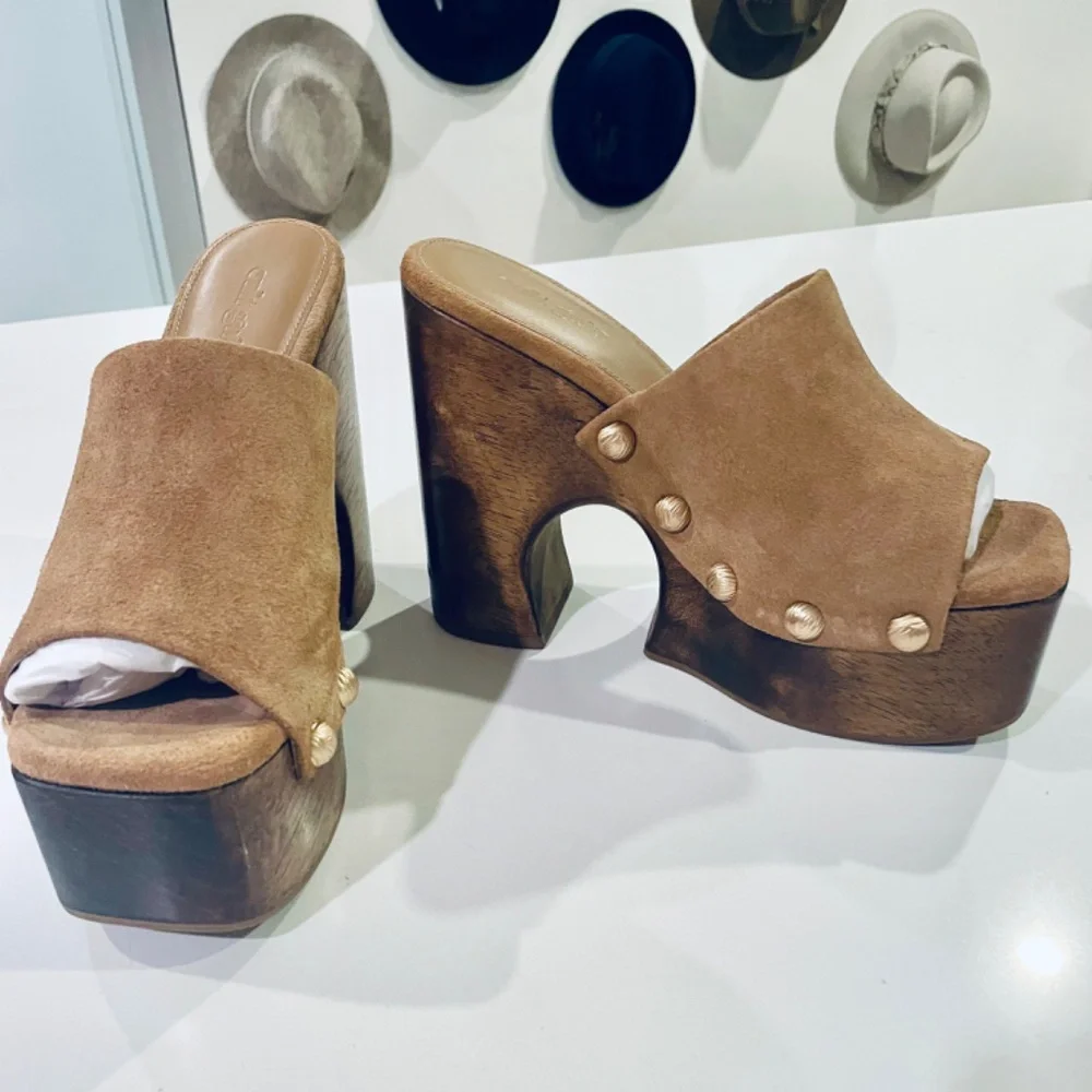 Cult Gaia Joplin square toe studded platform sandals size 36.5,